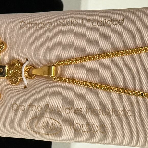 Vintage NWT Damascene 24k Gold Cross Necklace - Picture 5 of 10